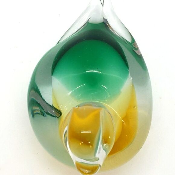Murano Sommerso Vintage Green White Yellow Art Glass Duck Figurine Paperweight - Picture 10 of 16